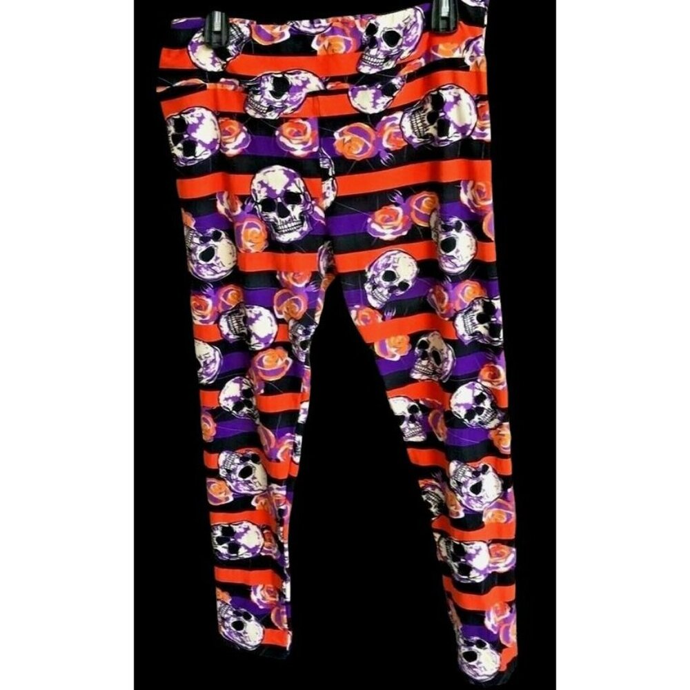 LulaRoe Halloween Leggings Tall Curvy 32 inch Skull Floral TrickTreat Fe… - Picture 3 of 13